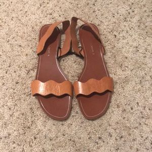 Zara tan leather flat sandals